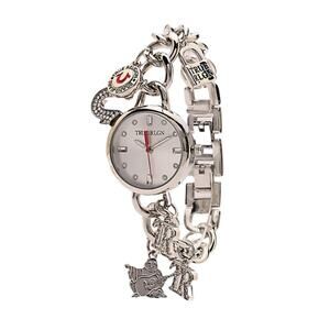 True Religion Womens Silver Charm Rhinestone Bracelet Watch Quartz Analog TRL101